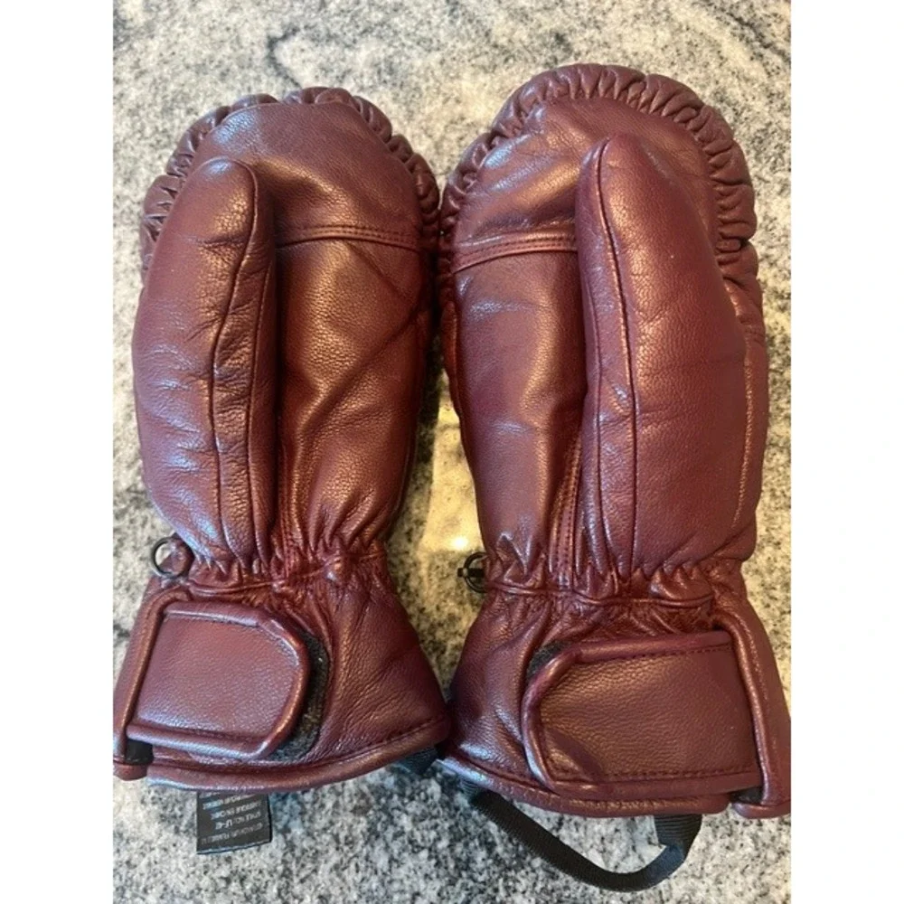 Swany Leather Mittens Women Medium Burgundy Good Quilted Winter Ski LF-42